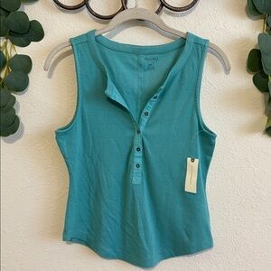 NWT Pilcro Anthropologie Turquoise Ribbed Henley Tank Top✨